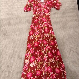 Faherty Red and Pink Floral Maxi Dress